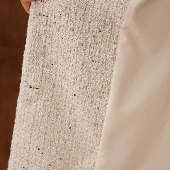 Women's Premium Tweed Chain Detail Structured Blazer Jacket - Picture 8 of 8